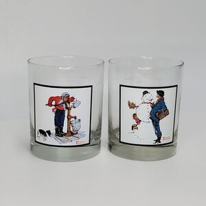 2 Arby's Pepsi Norman Rockwell Collectible Glasses Winter Scene 3 of 4 & 4 of 4